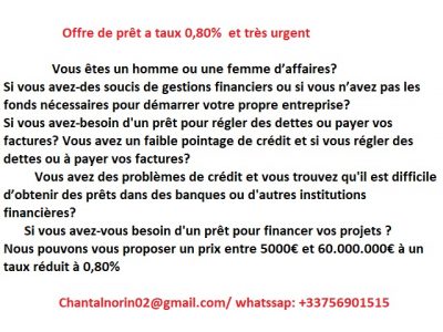 Une solution pour vos besoins financiers / Chantalnorin02@gmail.com / whatssap: +33756901515